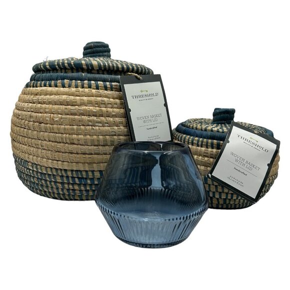 Threshold Large Woven Canister with Lid - Blue - Raffia - Picture 7 of 8